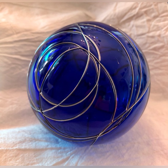 PartyLite Cobalt Blue Hand Blown Art Glass Ball - Picture 6 of 13